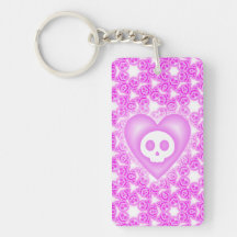 Candy Coated Pink Heart and Skulls key chain