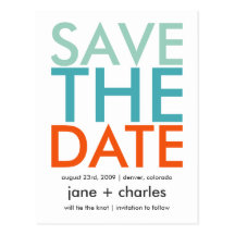 Candy Colours Turquoise & Orange Save the Date Post Cards