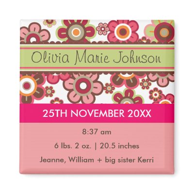 Candy Daisies Pattern Birth Announcement Magnet by fatfatin_design