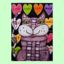 Candy Heart Purple Valentine Cat cards