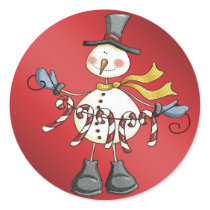 candycane snowman round sticker