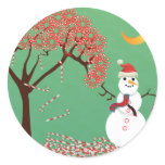 Candycane Tree with Snowman Round Sticker