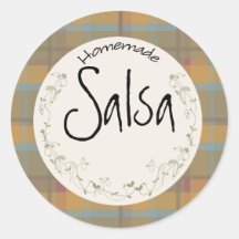 Canning Jar Label Vines & Leaves on Plaid Round Stickers