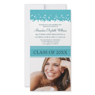 Cap & Gown Graduation Announcement (aqua) Custom Photo Card by BeezKneez