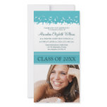 Cap & Gown Graduation Announcement (aqua) Custom Photo Card