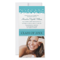 Cap & Gown Graduation Announcement (aqua) Custom Photo Card