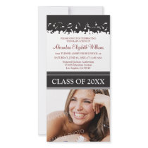 Cap & Gown Graduation Announcement (black) Photo Card