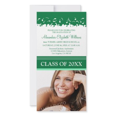 Cap & Gown Graduation Announcement (green) Custom Photo Card by BeezKneez