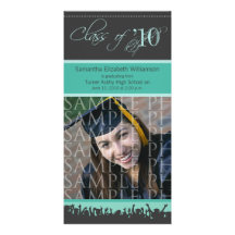 Cap & Gown Graduation Photo Announcement (teal) Customized Photo Card