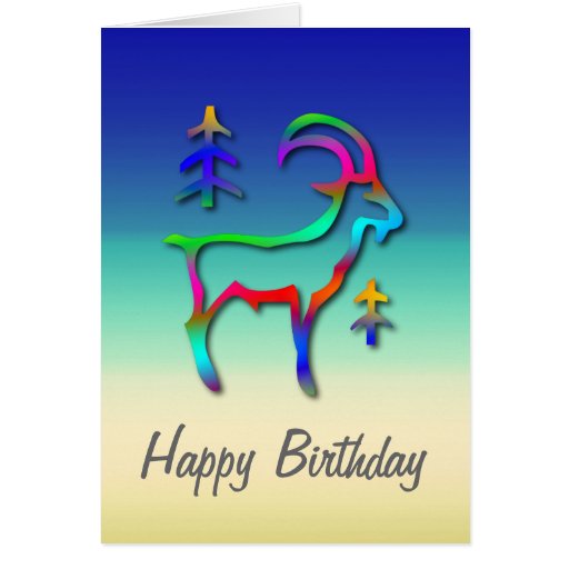 Capricorn Star Sign Rainbow Colour Goat Birthday Card