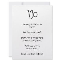 Capricorn. Zodiac Astrology Sign. Black. Personalized Invitation