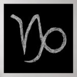 Capricorn. Zodiac Astrology Sign. Black. Print