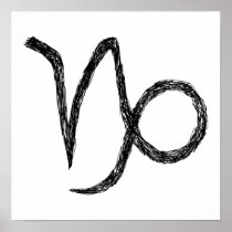 Capricorn. Zodiac Astrology Sign. Black. Print