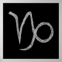 Capricorn. Zodiac Astrology Sign. Black. Print