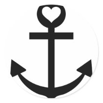 captain anchor heart round stickers