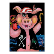 Captain Bacon,Pirate Pig & His Parrot - I love you Greeting Card