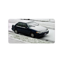 Car covered in snow custom address label