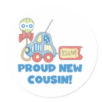 Car Proud New Cousin It's a Boy Round Stickers