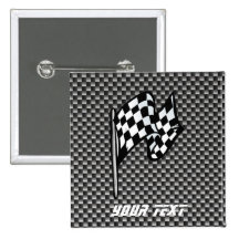 Carbon Fibre look Chequered Flag Pinback Button