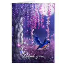 Card Blue Bird on Tree Swing "Thank you"