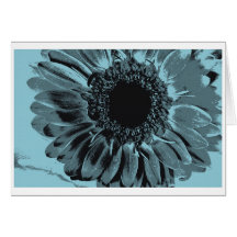 Card, Cyan Blue Black Daisy + Stamp