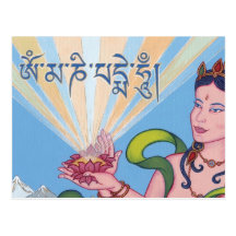 CARD Goddess, lotus and mantra OM MANI PADME HUM Postcard