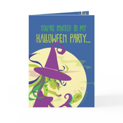 CARD Happy Halloween Party Invitation Green Witch by artsysite