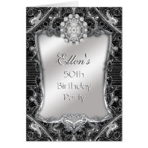 Card Invitation 50th Birthday Party Brocade Silver