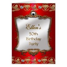 Card Invitation 50th Birthday Party Red Gold