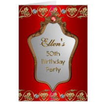 Card Invitation 50th Birthday Party Red Gold