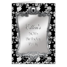 Card Invitation 50th Birthday Silver Silk Floral