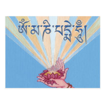 CARD Lotus with mantra OM MANI PADME HUM Postcard