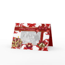 Card Merry Xmas Add Photo Red White Christmas