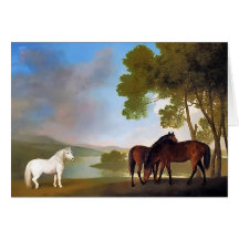 Card: Two Bay Mare & a Grey  Pony