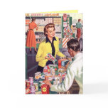 Card w/ Happy Lady at Check-out Grocery Store