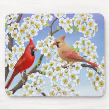 Cardinal Couple in Flowering Tree Mousepad