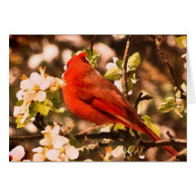 Cardinal dans l'anniversaire de fleurs d'Apple Cartes