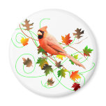 Cardinal & Fall Leaves Magnet