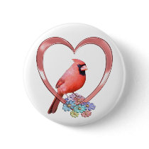 Cardinal in Heart Pinback Buttons