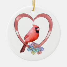 Cardinal in Heart Christmas Ornament