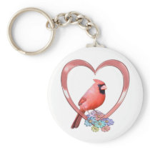 Cardinal in Heart Keychain