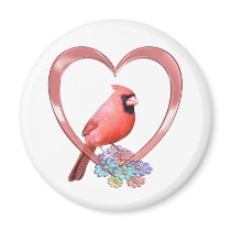 Cardinal in Heart Magnet