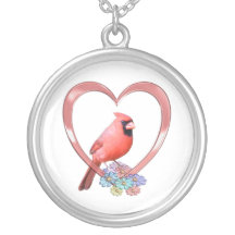 Cardinal in Heart Necklace