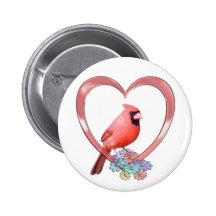 Cardinal in Heart Pinback Buttons
