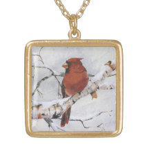 Cardinal on birch branch necklaces