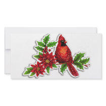 cardinal on holly vine personalized photo card