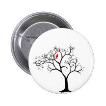 Cardinal Red Bird in Snowy Winter Tree Pinback Buttons