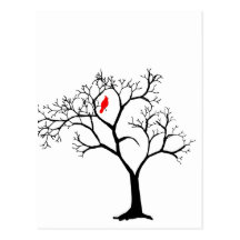 Cardinal Red Bird in Snowy Winter Tree Post Cards