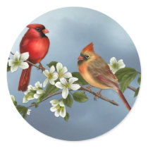 Cardinals and Dogwood Round Stickers