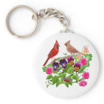 Cardinals in the Garden Keychain